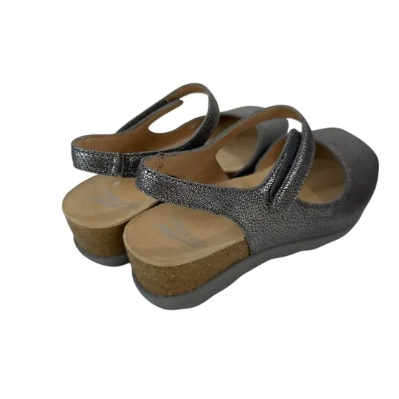 Dansko Womens Slingback Wedge Sandals Metallic Gray Open Toe Comfort Shoes SZ 36