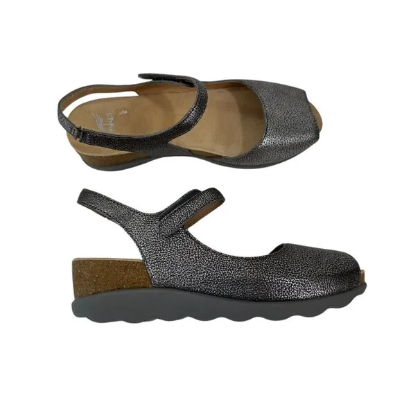 Dansko Womens Slingback Wedge Sandals Metallic Gray Open Toe Comfort Shoes SZ 36