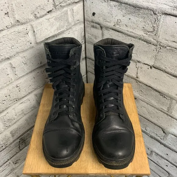 Diesel Butch Black Leather Lace Up Chucky Sole Y2K Combat Boots
