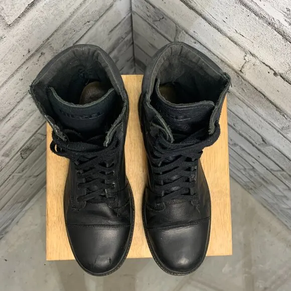 Diesel Butch Black Leather Lace Up Chucky Sole Y2K Combat Boots