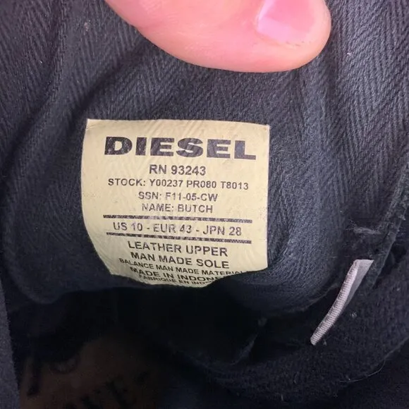 Diesel Butch Black Leather Lace Up Chucky Sole Y2K Combat Boots