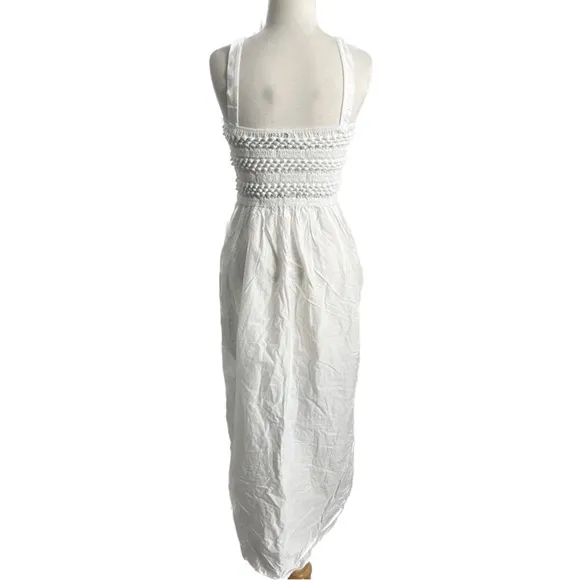 DIXIE Poplin Crochet Midi White Dress Size Small