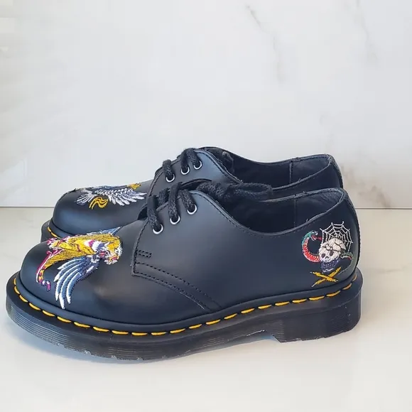 Doc Martens 1461 Souvenir Embroider Patch Skull Leather Shoes