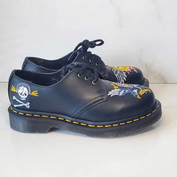 Doc Martens 1461 Souvenir Embroider Patch Skull Leather Shoes