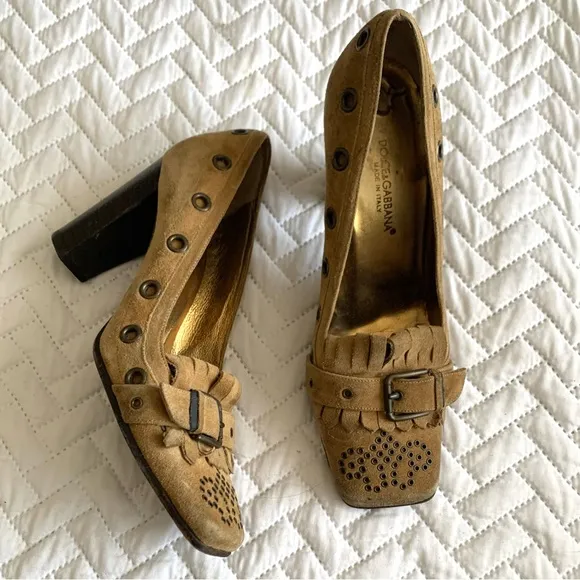 Dolce &amp; Gabbana vintage Suede square toed pumps, 39