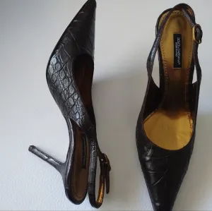 DOLCE GABBANA DARK BROWN SLINGBACK PUMP'S POINTED