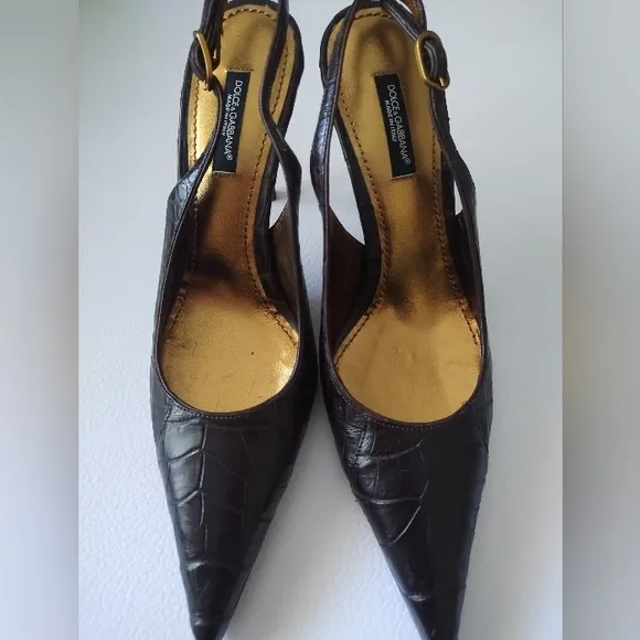 DOLCE GABBANA DARK BROWN SLINGBACK PUMP'S POINTED