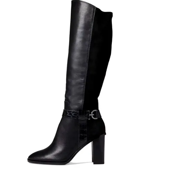 Donald Pilner Women's Moriah Black Leather Knee High Boots Size 8m