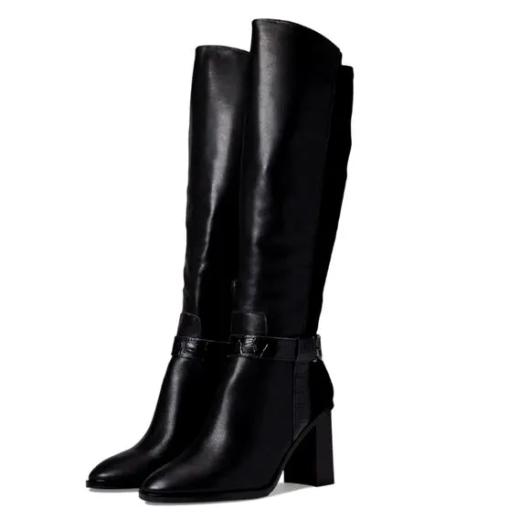 Donald Pilner Women's Moriah Black Leather Knee High Boots Size 8m