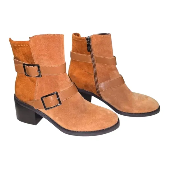 Donald Pliner Women's Darby Suede Buckle Zip Mid-Calf Boots Brown Size 7