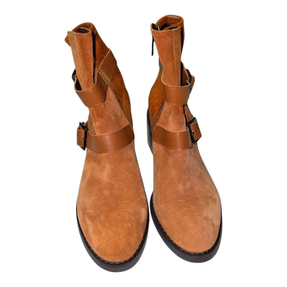 Donald Pliner Women's Darby Suede Buckle Zip Mid-Calf Boots Brown Size 7