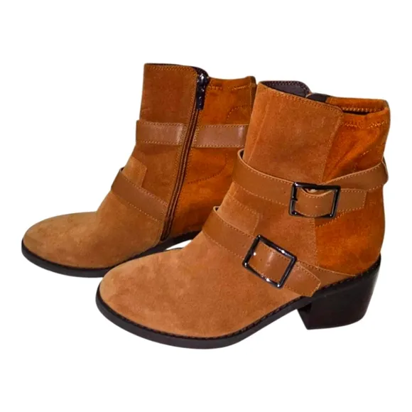 Donald Pliner Women's Darby Suede Buckle Zip Mid-Calf Boots Brown Size 7