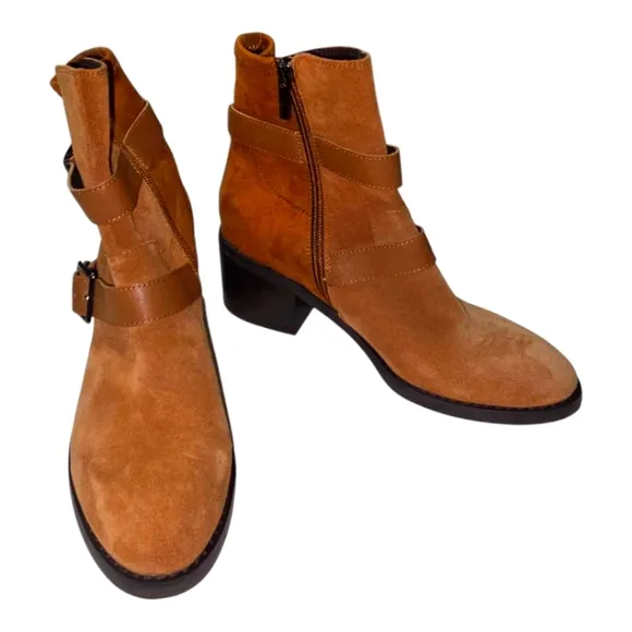 Donald Pliner Women's Darby Suede Buckle Zip Mid-Calf Boots Brown Size 7