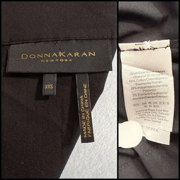 Donna Karan Tie Waist Shirt Dress Boat Neck Pockets Knee Black Size XXS