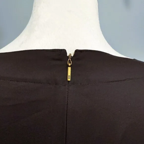 Donna Karan Tie Waist Shirt Dress Boat Neck Pockets Knee Black Size XXS