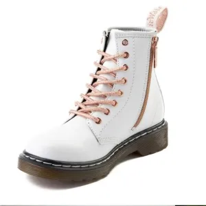 Dr Martens 1460 8-eye Youth lace up boots in white &amp; rose gold size US 5 M