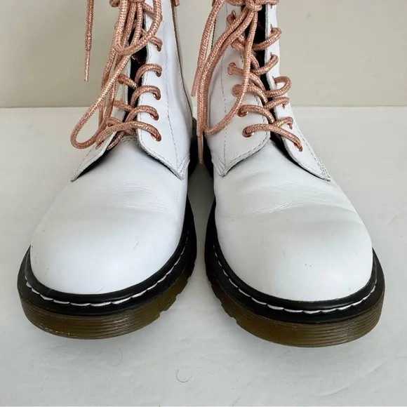 Dr Martens 1460 8-eye Youth lace up boots in white &amp; rose gold size US 5 M