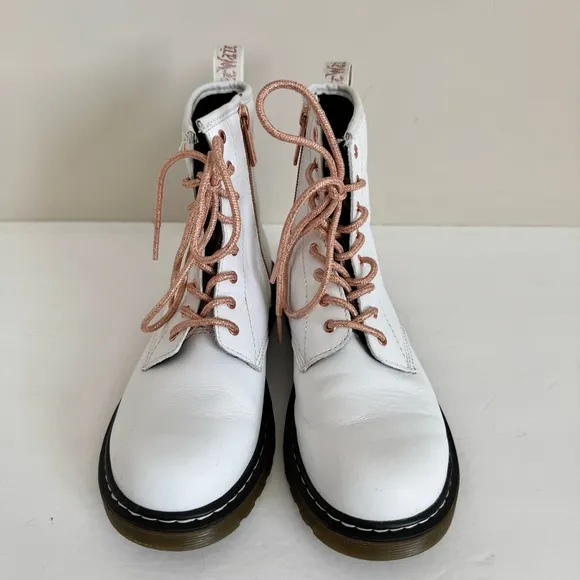 Dr Martens 1460 8-eye Youth lace up boots in white &amp; rose gold size US 5 M