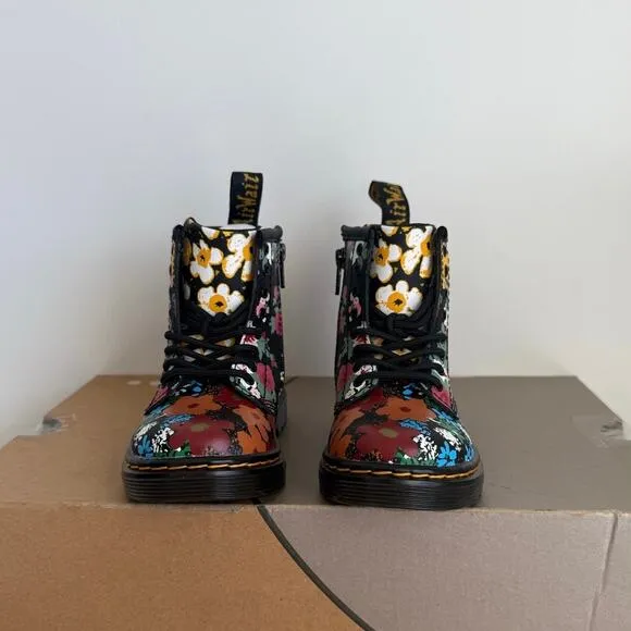 Dr. Martens 1460 Floral Mash Up Leather Lace Up Toddler Boots - SZ 7 C