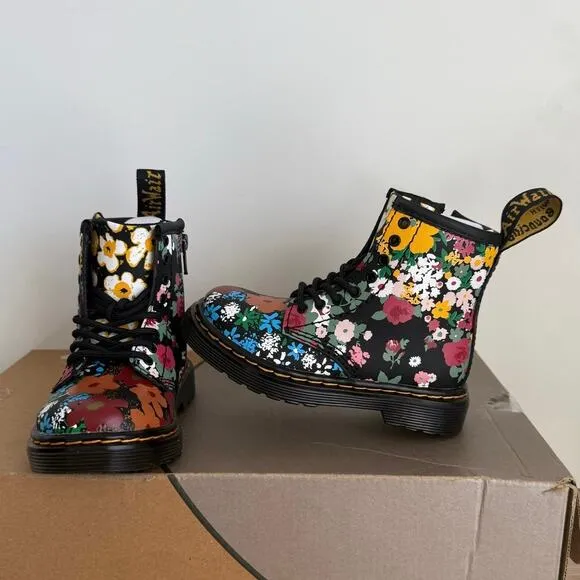 Dr. Martens 1460 Floral Mash Up Leather Lace Up Toddler Boots - SZ 7 C