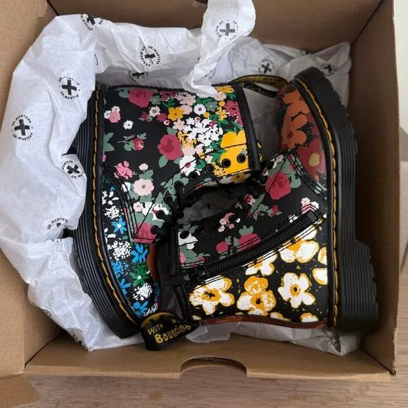 Dr. Martens 1460 Floral Mash Up Leather Lace Up Toddler Boots - SZ 7 C