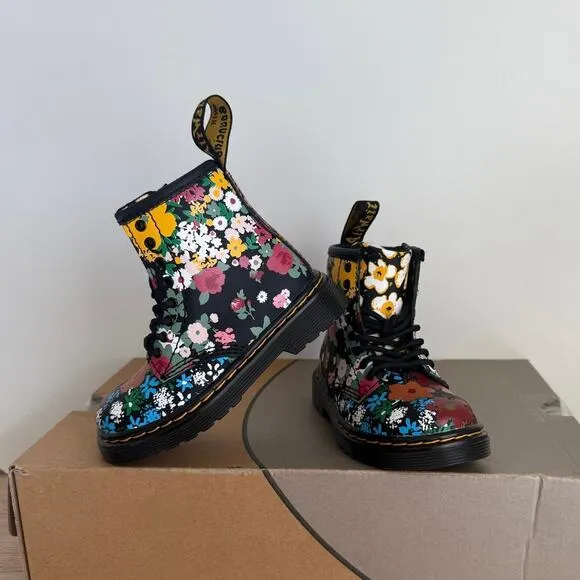 Dr. Martens 1460 Floral Mash Up Leather Lace Up Toddler Boots - SZ 7 C