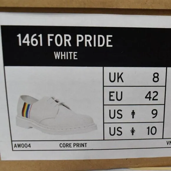 Dr Martens 1461 Womens Size 10 Pride Rainbow Derby White Leather LGBTQ  Shoes