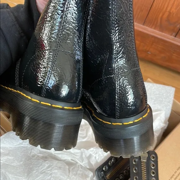 Dr. Martens Black Combat Boots with Chunky Sole - Sinclair, Distressed Patent 6