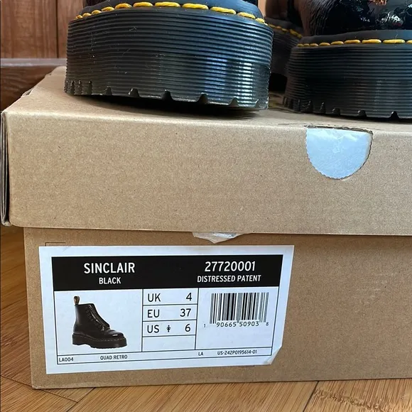 Dr. Martens Black Combat Boots with Chunky Sole - Sinclair, Distressed Patent 6