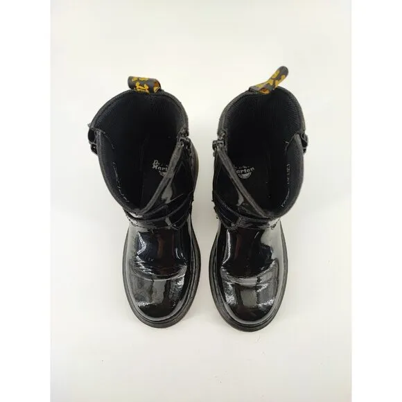 Dr. Martens Blip Jr Kids Patent Leather Black Biker Boots Size 2 US