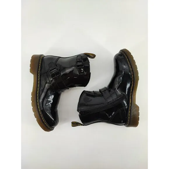 Dr. Martens Blip Jr Kids Patent Leather Black Biker Boots Size 2 US