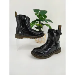 Dr. Martens Blip Jr Kids Patent Leather Black Biker Boots Size 2 US