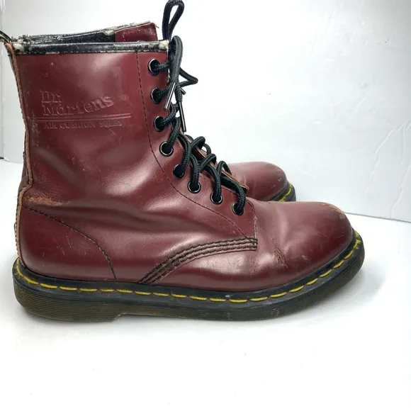 Dr. Martens  Combat Boots 7 Cherry Distressed Bouncing Soles 11821 Air Wair