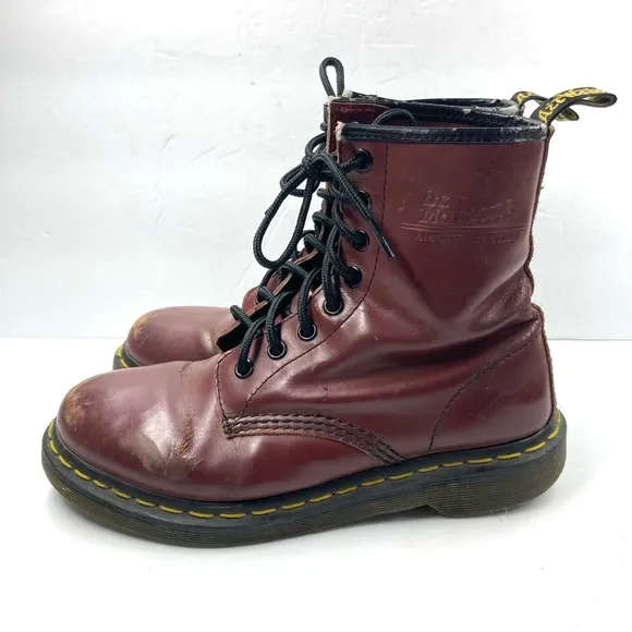 Dr. Martens  Combat Boots 7 Cherry Distressed Bouncing Soles 11821 Air Wair
