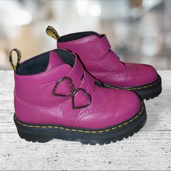 Dr Martens Fuschia Devon Heart Platform Boots Size 9