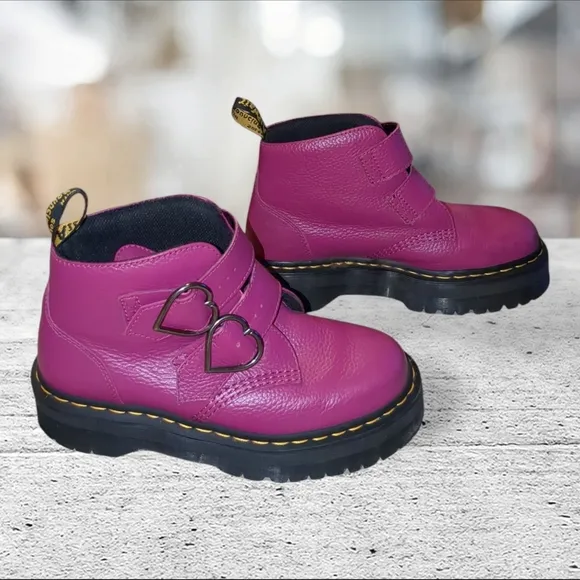 Dr Martens Fuschia Devon Heart Platform Boots Size 9