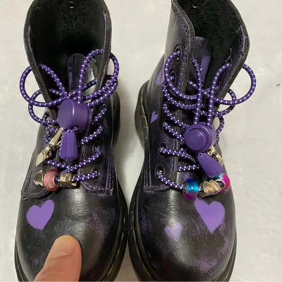 Dr. Martens girls made in England Black Boots with Purple Accents charms