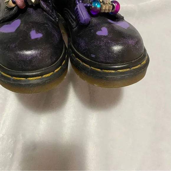 Dr. Martens girls made in England Black Boots with Purple Accents charms