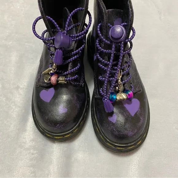 Dr. Martens girls made in England Black Boots with Purple Accents charms