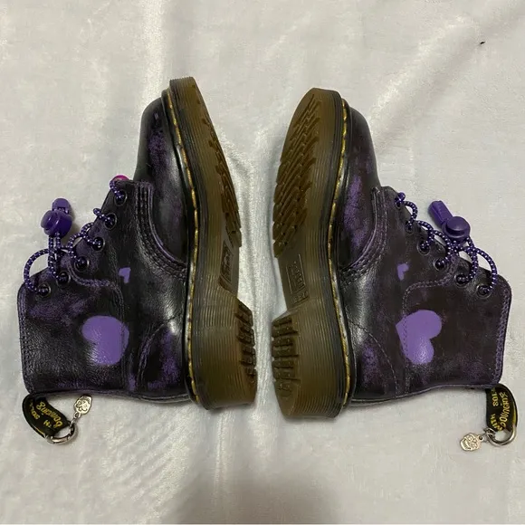 Dr. Martens girls made in England Black Boots with Purple Accents charms