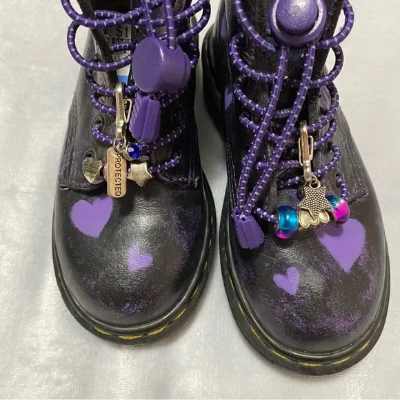 Dr. Martens girls made in England Black Boots with Purple Accents charms