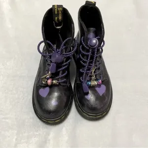 Dr. Martens girls made in England Black Boots with Purple Accents charms