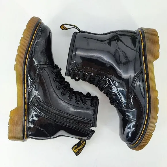 Dr. Martens Kid’s Black Patent Leather Lace Up Combat Boots Size 12