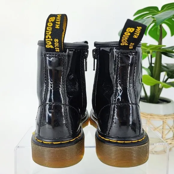 Dr. Martens Kid’s Black Patent Leather Lace Up Combat Boots Size 12