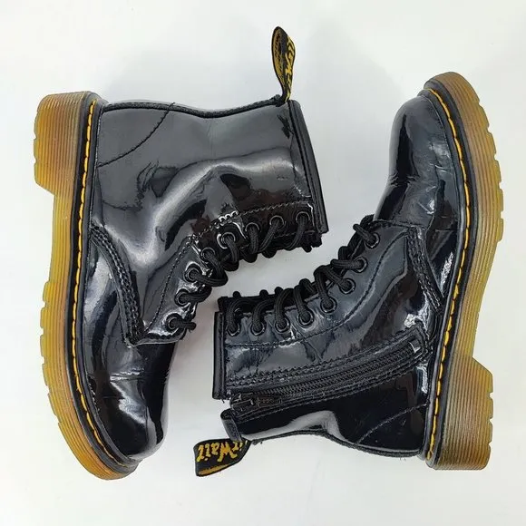 Dr. Martens Kid’s Black Patent Leather Lace Up Combat Boots Size 12