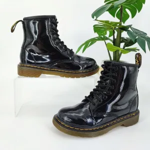 Dr. Martens Kid’s Black Patent Leather Lace Up Combat Boots Size 12
