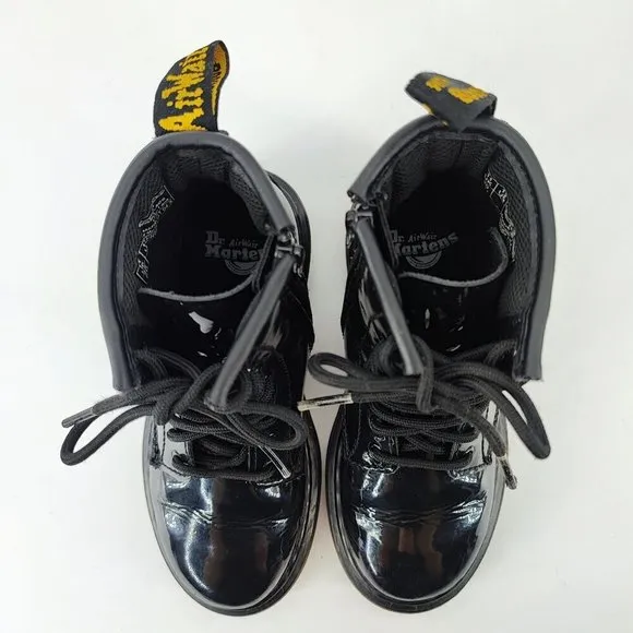 Dr. Martens Kid’s Black Patent Leather Lace Up Combat Boots Size 12