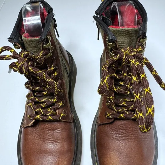 Dr. Martens Kids Size 1 Leather Canvas Lace Up Boots Flannel Lining 1460 Shoes