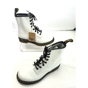 Dr Martens Womens White Combat Boots Women Size 10 Leather Black 8-Eye NWOB