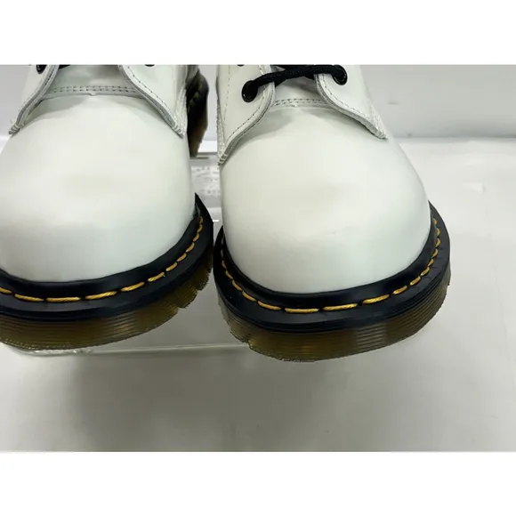 Dr Martens Womens White Combat Boots Women Size 10 Leather Black 8-Eye NWOB
